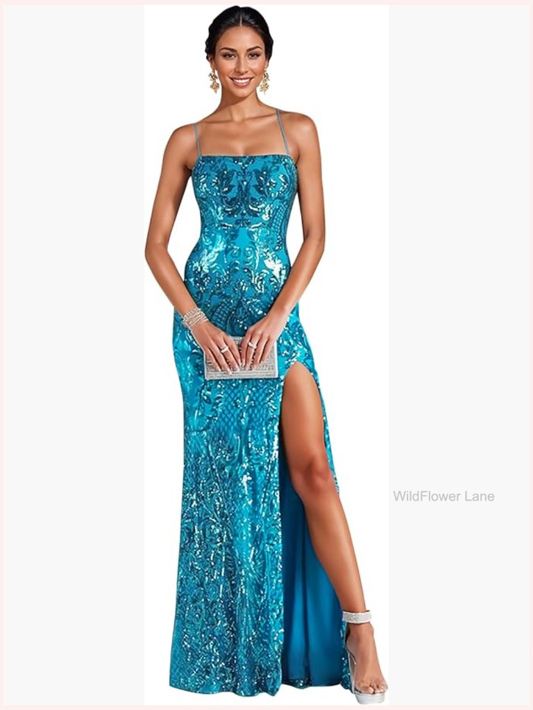 Formal Mermaid Dress With High Slit - Beaded Bodice - Prom Evening Gown